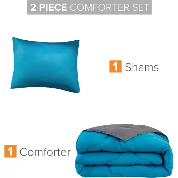 Comfort Spaces Vixie Reversible Comforter Set  Trendy Vibrant Color with Geometric Quilted Cover Lightweight All Season Down Alternative Cozy Bedding Sham NavyCharcoal TwinTwin XL 2 pieceTealDark Gray