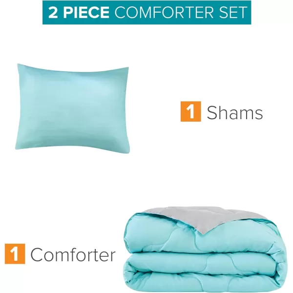 Comfort Spaces Vixie Reversible Comforter Set  Trendy Vibrant Color with Geometric Quilted Cover Lightweight All Season Down Alternative Cozy Bedding Sham NavyCharcoal TwinTwin XL 2 pieceAquaGray