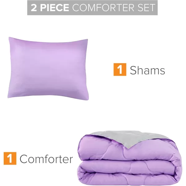 Comfort Spaces Vixie Reversible Comforter Set  Trendy Vibrant Color with Geometric Quilted Cover Lightweight All Season Down Alternative Cozy Bedding Sham NavyCharcoal TwinTwin XL 2 pieceLavendarGray
