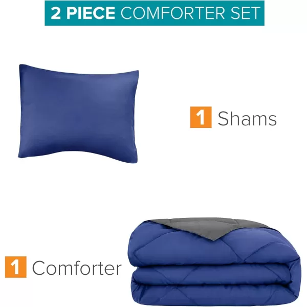 Comfort Spaces Vixie Reversible Comforter Set  Trendy Vibrant Color with Geometric Quilted Cover Lightweight All Season Down Alternative Cozy Bedding Sham NavyCharcoal TwinTwin XL 2 pieceNavyCharcoal