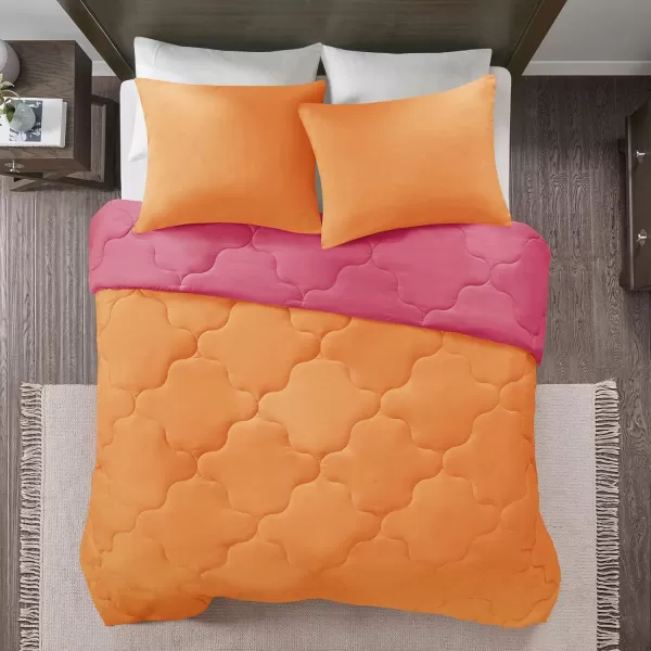 Comfort Spaces Vixie Reversible Comforter Set  Trendy Vibrant Color with Geometric Quilted Cover Lightweight All Season Down Alternative Cozy Bedding Sham NavyCharcoal TwinTwin XL 2 piecePinkOrange