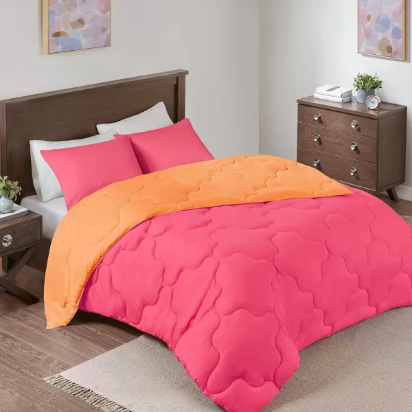 Comfort Spaces Vixie Reversible Comforter Set  Trendy Vibrant Color with Geometric Quilted Cover Lightweight All Season Down Alternative Cozy Bedding Sham NavyCharcoal TwinTwin XL 2 piecePinkOrange