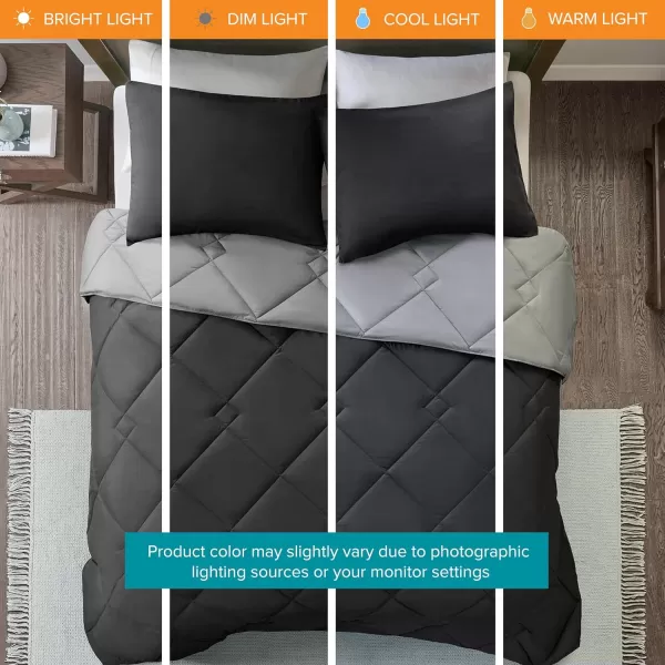 Comfort Spaces Vixie Reversible Comforter Set  Trendy Vibrant Color with Geometric Quilted Cover Lightweight All Season Down Alternative Cozy Bedding Sham NavyCharcoal TwinTwin XL 2 pieceBlackGray