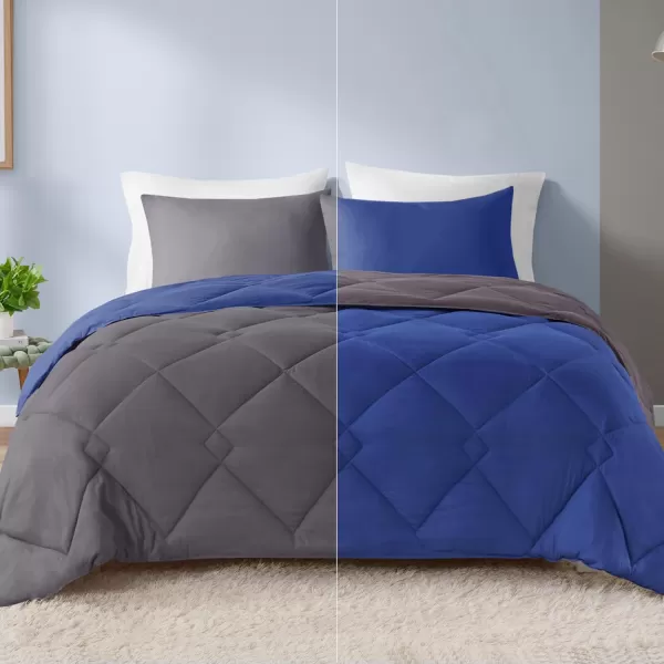 Comfort Spaces Vixie Reversible Comforter Set  Trendy Vibrant Color with Geometric Quilted Cover Lightweight All Season Down Alternative Cozy Bedding Sham NavyCharcoal TwinTwin XL 2 pieceNavyCharcoal