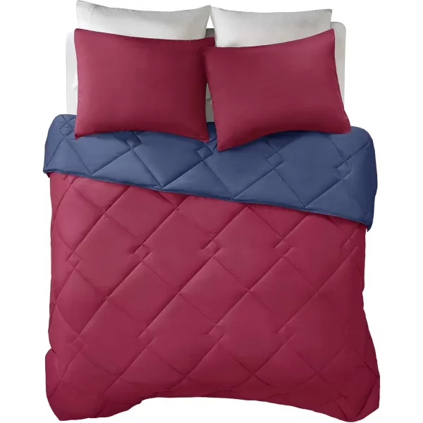 Comfort Spaces Vixie Reversible Comforter Set  Trendy Vibrant Color with Geometric Quilted Cover Lightweight All Season Down Alternative Cozy Bedding Sham NavyCharcoal TwinTwin XL 2 pieceRedNavy