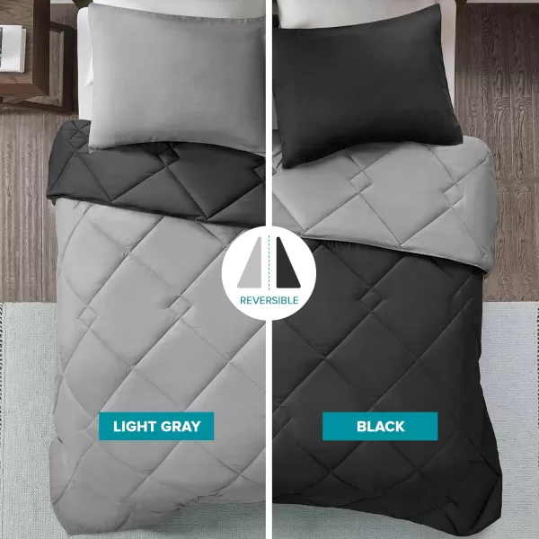 Comfort Spaces Vixie Reversible Comforter Set  Trendy Vibrant Color with Geometric Quilted Cover Lightweight All Season Down Alternative Cozy Bedding Sham NavyCharcoal TwinTwin XL 2 pieceBlackGray
