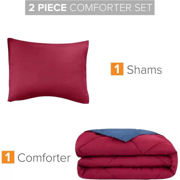 Comfort Spaces Vixie Reversible Comforter Set  Trendy Vibrant Color with Geometric Quilted Cover Lightweight All Season Down Alternative Cozy Bedding Sham NavyCharcoal TwinTwin XL 2 pieceRedNavy