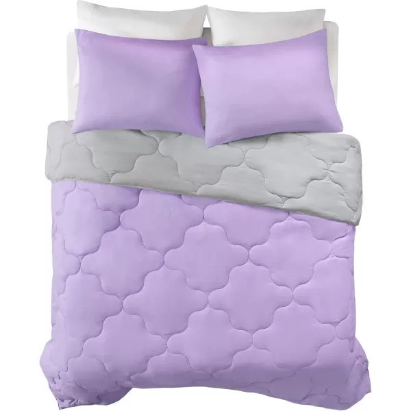 Comfort Spaces Vixie Reversible Comforter Set  Trendy Vibrant Color with Geometric Quilted Cover Lightweight All Season Down Alternative Cozy Bedding Sham NavyCharcoal TwinTwin XL 2 pieceLavendarGray