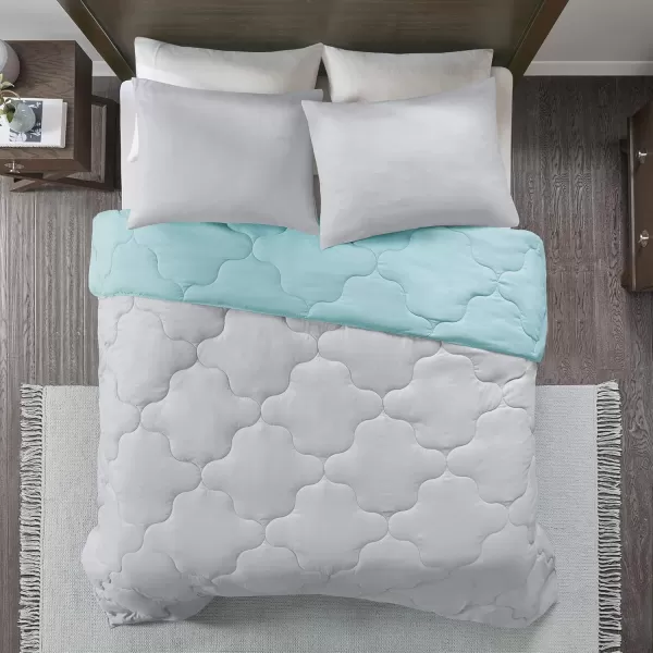 Comfort Spaces Vixie Reversible Comforter Set  Trendy Vibrant Color with Geometric Quilted Cover Lightweight All Season Down Alternative Cozy Bedding Sham NavyCharcoal TwinTwin XL 2 pieceAquaGray