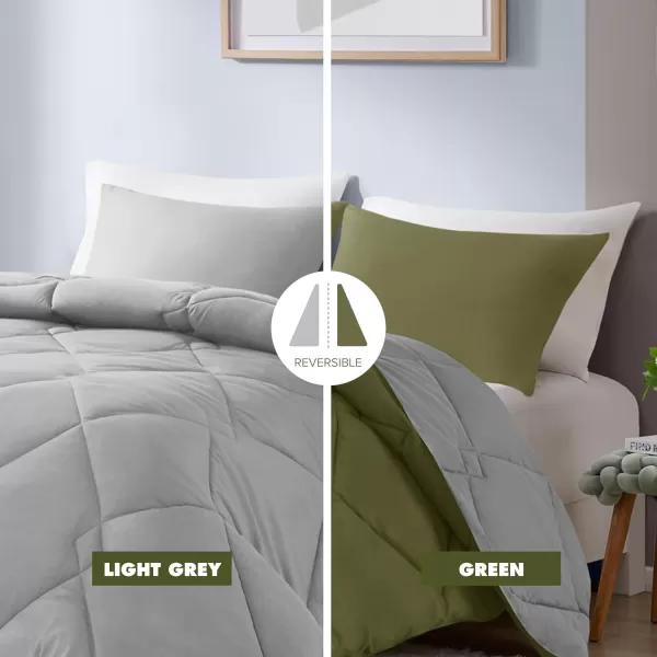 Comfort Spaces Vixie Reversible Comforter Set  Trendy Vibrant Color with Geometric Quilted Cover Lightweight All Season Down Alternative Cozy Bedding Sham NavyCharcoal TwinTwin XL 2 pieceGreenGrey