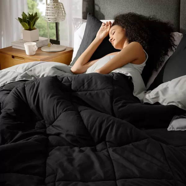 Comfort Spaces Vixie Reversible Comforter Set  Trendy Vibrant Color with Geometric Quilted Cover Lightweight All Season Down Alternative Cozy Bedding Sham NavyCharcoal TwinTwin XL 2 pieceBlackGray