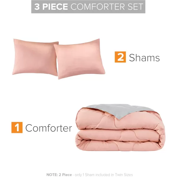 Comfort Spaces Vixie Reversible Comforter Set  Trendy Vibrant Color with Geometric Quilted Cover Lightweight All Season Down Alternative Cozy Bedding Sham NavyCharcoal TwinTwin XL 2 pieceCoralGray