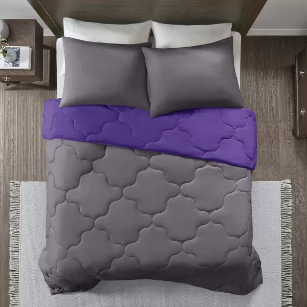 Comfort Spaces Vixie Reversible Comforter Set  Trendy Vibrant Color with Geometric Quilted Cover Lightweight All Season Down Alternative Cozy Bedding Sham NavyCharcoal TwinTwin XL 2 piecePurpleCharcoal