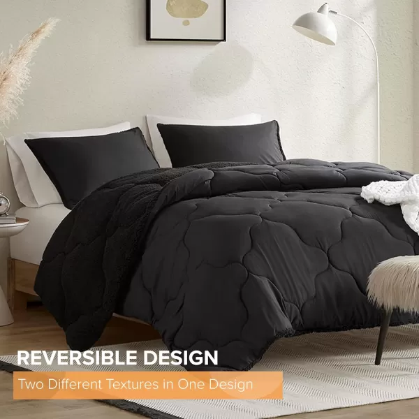 Comfort Spaces Vixie Reversible Comforter Set  Trendy Vibrant Color with Geometric Quilted Cover Lightweight All Season Down Alternative Cozy Bedding Sham NavyCharcoal TwinTwin XL 2 pieceBlackBlack Sherpa