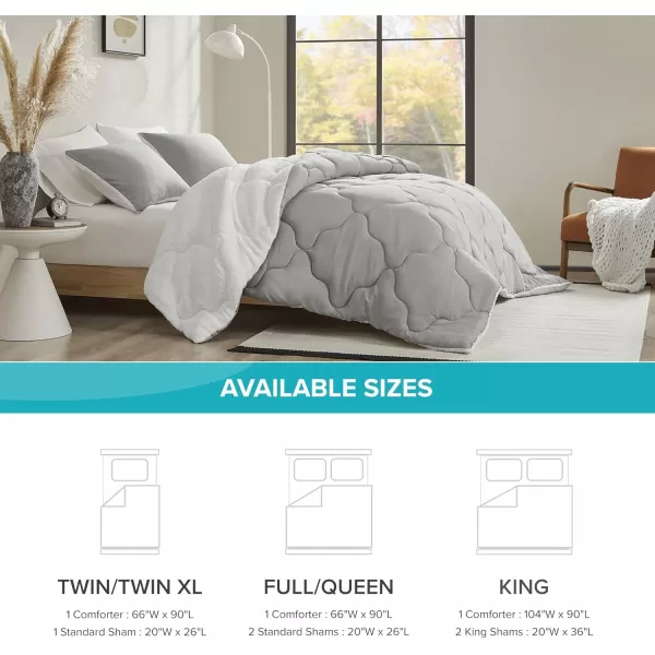 Comfort Spaces Vixie Reversible Comforter Set  Trendy Vibrant Color with Geometric Quilted Cover Lightweight All Season Down Alternative Cozy Bedding Sham NavyCharcoal TwinTwin XL 2 pieceGreyWhite Sherpa