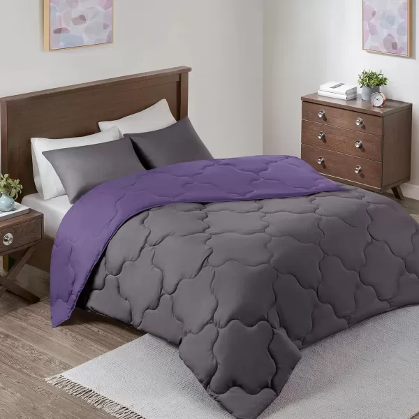 Comfort Spaces Vixie Reversible Comforter Set  Trendy Vibrant Color with Geometric Quilted Cover Lightweight All Season Down Alternative Cozy Bedding Sham NavyCharcoal TwinTwin XL 2 piecePurpleCharcoal