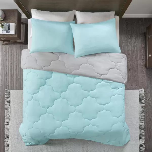 Comfort Spaces Vixie Reversible Comforter Set  Trendy Vibrant Color with Geometric Quilted Cover Lightweight All Season Down Alternative Cozy Bedding Sham NavyCharcoal TwinTwin XL 2 pieceAquaGray