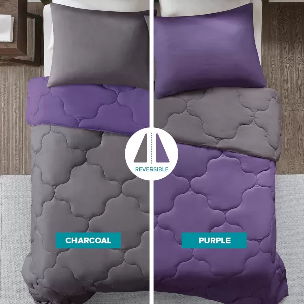 Comfort Spaces Vixie Reversible Comforter Set  Trendy Vibrant Color with Geometric Quilted Cover Lightweight All Season Down Alternative Cozy Bedding Sham NavyCharcoal TwinTwin XL 2 piecePurpleCharcoal
