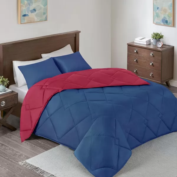 Comfort Spaces Vixie Reversible Comforter Set  Trendy Vibrant Color with Geometric Quilted Cover Lightweight All Season Down Alternative Cozy Bedding Sham NavyCharcoal TwinTwin XL 2 pieceRedNavy