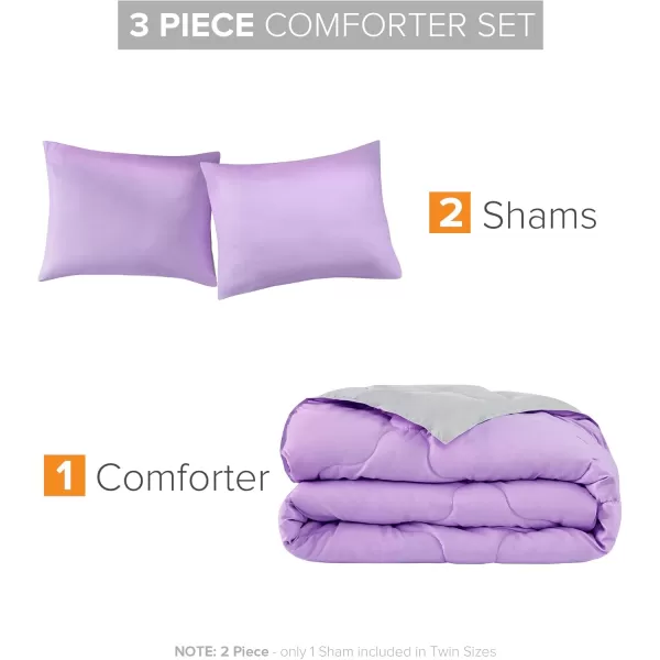 Comfort Spaces Vixie Reversible Comforter Set  Trendy Vibrant Color with Geometric Quilted Cover Lightweight All Season Down Alternative Cozy Bedding Sham NavyCharcoal TwinTwin XL 2 pieceLavendarGray