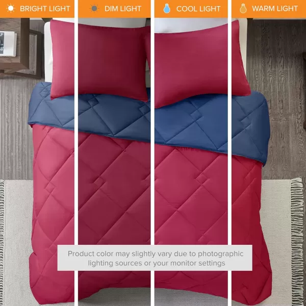 Comfort Spaces Vixie Reversible Comforter Set  Trendy Vibrant Color with Geometric Quilted Cover Lightweight All Season Down Alternative Cozy Bedding Sham NavyCharcoal TwinTwin XL 2 pieceRedNavy