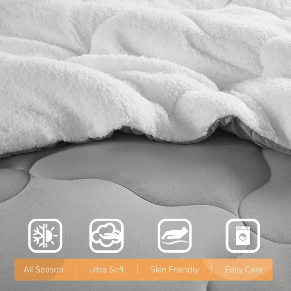 Comfort Spaces Vixie Reversible Comforter Set  Trendy Vibrant Color with Geometric Quilted Cover Lightweight All Season Down Alternative Cozy Bedding Sham NavyCharcoal TwinTwin XL 2 pieceGreyWhite Sherpa