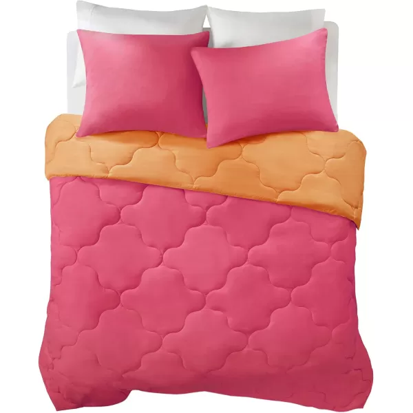 Comfort Spaces Vixie Reversible Comforter Set  Trendy Vibrant Color with Geometric Quilted Cover Lightweight All Season Down Alternative Cozy Bedding Sham NavyCharcoal TwinTwin XL 2 piecePinkOrange