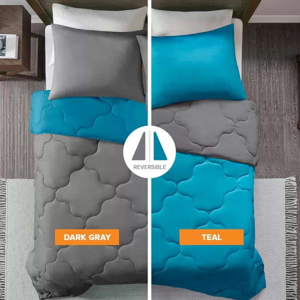 Comfort Spaces Vixie Reversible Comforter Set  Trendy Vibrant Color with Geometric Quilted Cover Lightweight All Season Down Alternative Cozy Bedding Sham NavyCharcoal TwinTwin XL 2 pieceTealCharcoal
