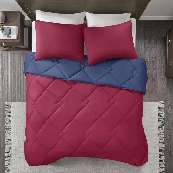 Comfort Spaces Vixie Reversible Comforter Set  Trendy Vibrant Color with Geometric Quilted Cover Lightweight All Season Down Alternative Cozy Bedding Sham NavyCharcoal TwinTwin XL 2 pieceRedNavy