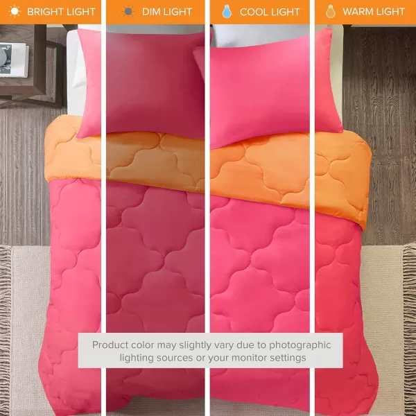 Comfort Spaces Vixie Reversible Comforter Set  Trendy Vibrant Color with Geometric Quilted Cover Lightweight All Season Down Alternative Cozy Bedding Sham NavyCharcoal TwinTwin XL 2 piecePinkOrange