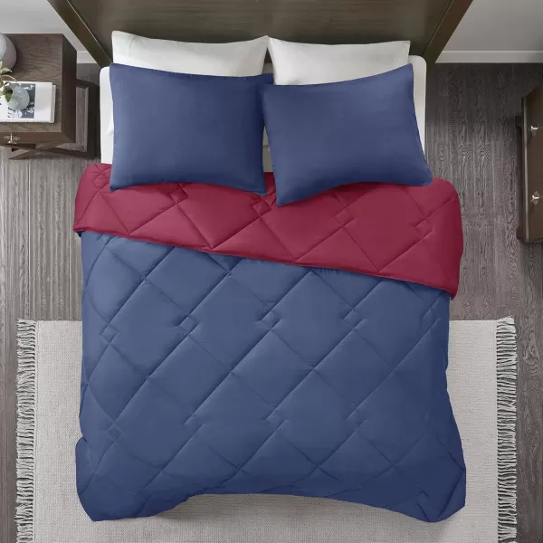 Comfort Spaces Vixie Reversible Comforter Set  Trendy Vibrant Color with Geometric Quilted Cover Lightweight All Season Down Alternative Cozy Bedding Sham NavyCharcoal TwinTwin XL 2 pieceRedNavy