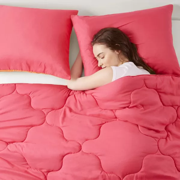 Comfort Spaces Vixie Reversible Comforter Set  Trendy Vibrant Color with Geometric Quilted Cover Lightweight All Season Down Alternative Cozy Bedding Sham NavyCharcoal TwinTwin XL 2 piecePinkOrange