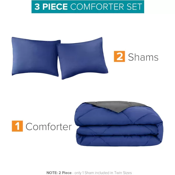 Comfort Spaces Vixie Reversible Comforter Set  Trendy Vibrant Color with Geometric Quilted Cover Lightweight All Season Down Alternative Cozy Bedding Sham NavyCharcoal TwinTwin XL 2 pieceNavyCharcoal