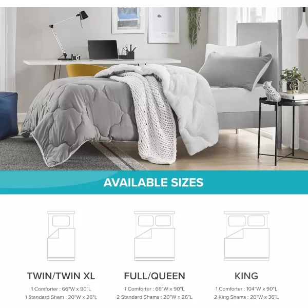 Comfort Spaces Vixie Reversible Comforter Set  Trendy Vibrant Color with Geometric Quilted Cover Lightweight All Season Down Alternative Cozy Bedding Sham NavyCharcoal TwinTwin XL 2 pieceGreyWhite Sherpa