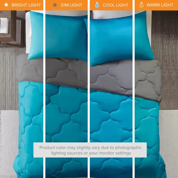 Comfort Spaces Vixie Reversible Comforter Set  Trendy Vibrant Color with Geometric Quilted Cover Lightweight All Season Down Alternative Cozy Bedding Sham NavyCharcoal TwinTwin XL 2 pieceTealDark Gray