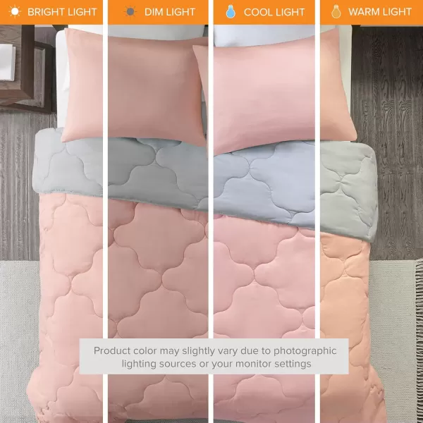 Comfort Spaces Vixie Reversible Comforter Set  Trendy Vibrant Color with Geometric Quilted Cover Lightweight All Season Down Alternative Cozy Bedding Sham NavyCharcoal TwinTwin XL 2 pieceCoralGray