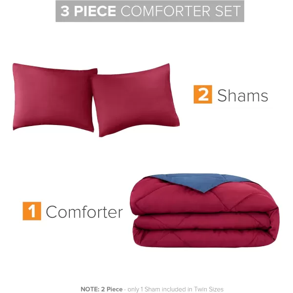 Comfort Spaces Vixie Reversible Comforter Set  Trendy Vibrant Color with Geometric Quilted Cover Lightweight All Season Down Alternative Cozy Bedding Sham NavyCharcoal TwinTwin XL 2 pieceRedNavy