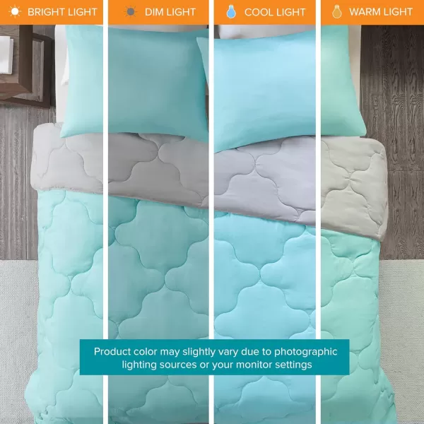 Comfort Spaces Vixie Reversible Comforter Set  Trendy Vibrant Color with Geometric Quilted Cover Lightweight All Season Down Alternative Cozy Bedding Sham NavyCharcoal TwinTwin XL 2 pieceAquaGray