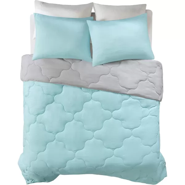 Comfort Spaces Vixie Reversible Comforter Set  Trendy Vibrant Color with Geometric Quilted Cover Lightweight All Season Down Alternative Cozy Bedding Sham NavyCharcoal TwinTwin XL 2 pieceAquaGray