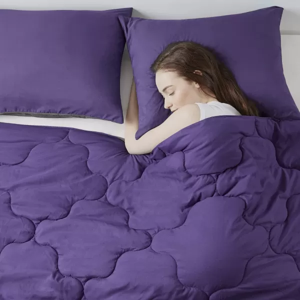 Comfort Spaces Vixie Reversible Comforter Set  Trendy Vibrant Color with Geometric Quilted Cover Lightweight All Season Down Alternative Cozy Bedding Sham NavyCharcoal TwinTwin XL 2 piecePurpleCharcoal