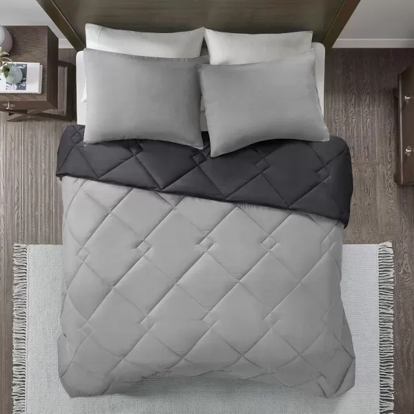 Comfort Spaces Vixie Reversible Comforter Set  Trendy Vibrant Color with Geometric Quilted Cover Lightweight All Season Down Alternative Cozy Bedding Sham NavyCharcoal TwinTwin XL 2 pieceBlackGray