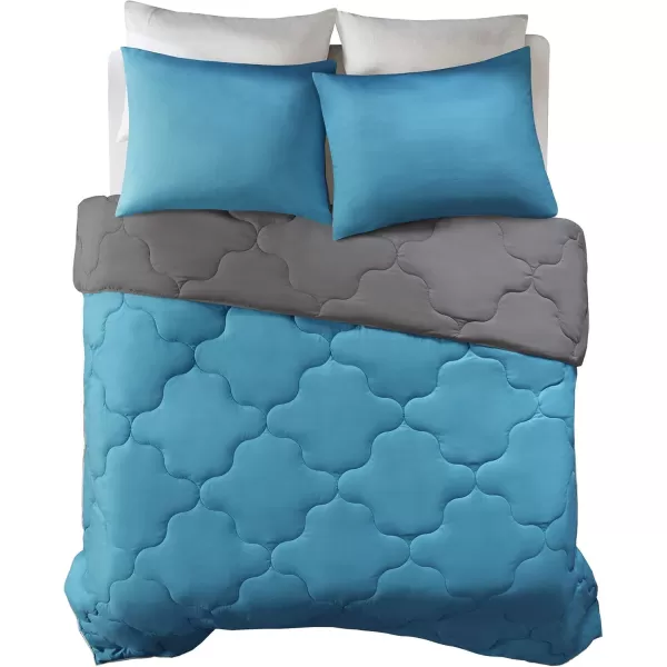 Comfort Spaces Vixie Reversible Comforter Set  Trendy Vibrant Color with Geometric Quilted Cover Lightweight All Season Down Alternative Cozy Bedding Sham NavyCharcoal TwinTwin XL 2 pieceTealDark Gray