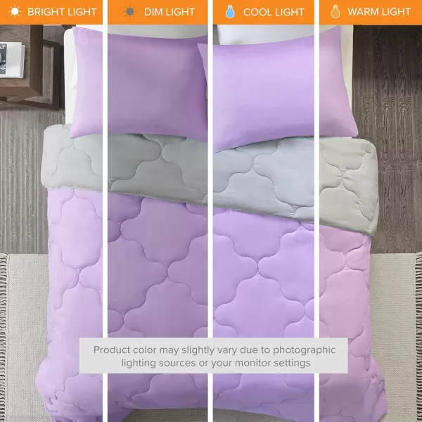 Comfort Spaces Vixie Reversible Comforter Set  Trendy Vibrant Color with Geometric Quilted Cover Lightweight All Season Down Alternative Cozy Bedding Sham NavyCharcoal TwinTwin XL 2 pieceLavendarGray