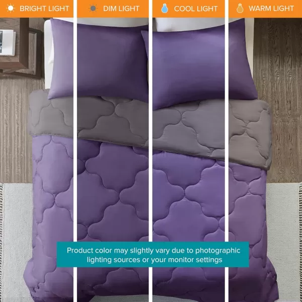 Comfort Spaces Vixie Reversible Comforter Set  Trendy Vibrant Color with Geometric Quilted Cover Lightweight All Season Down Alternative Cozy Bedding Sham NavyCharcoal TwinTwin XL 2 piecePurpleCharcoal