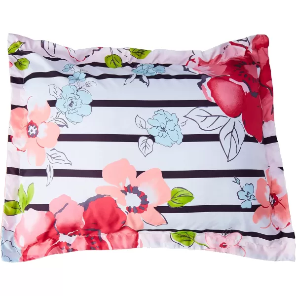 Comfort Spaces Zoe Comforter Set Printed Striped Floral Design with Faux Long Fur Decorative Pillow Bedding Pink FullQueen 4 PiecePink Comforter