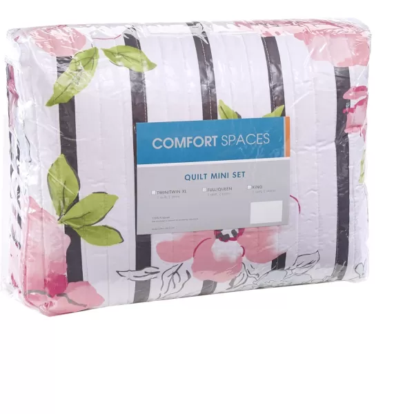 Comfort Spaces Zoe Comforter Set Printed Striped Floral Design with Faux Long Fur Decorative Pillow Bedding Pink FullQueen 4 PiecePink Coverlet