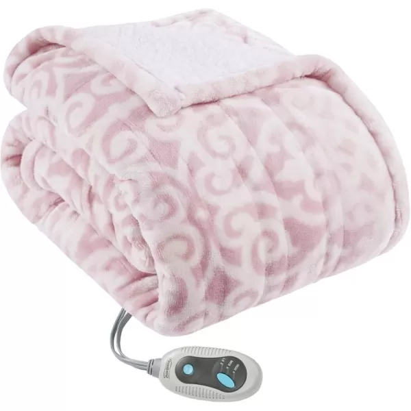 Beautyrest Ultra Soft Sherpa Berber Fleece Electric Poncho Wrap Blanket Heated Throw with Auto Shutoff 50 in x 64 in Grey LatticeBlush Lattice