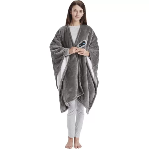 Beautyrest Ultra Soft Sherpa Berber Fleece Electric Poncho Wrap Blanket Heated Throw with Auto Shutoff 50 in x 64 in Grey LatticeGrey