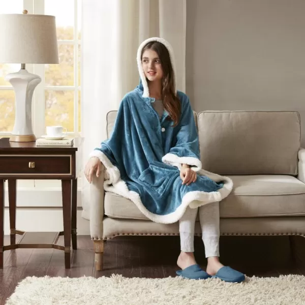 Comfort Spaces Angel Wrap Hooded Wearable Blanket Throw Ultra Soft Giftable Plush To Sherpa Poncho Blanket Wrap With Pockets Cozy and Warm Shawl Gift for Her 58quotx72quot TealTeal