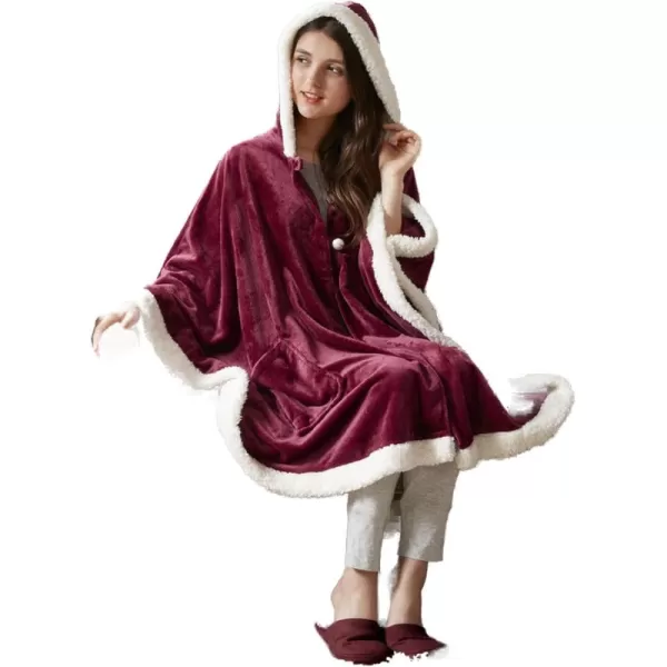 Comfort Spaces Angel Wrap Hooded Wearable Blanket Throw Ultra Soft Giftable Plush To Sherpa Poncho Blanket Wrap With Pockets Cozy and Warm Shawl Gift for Her 58quotx72quot TealRed